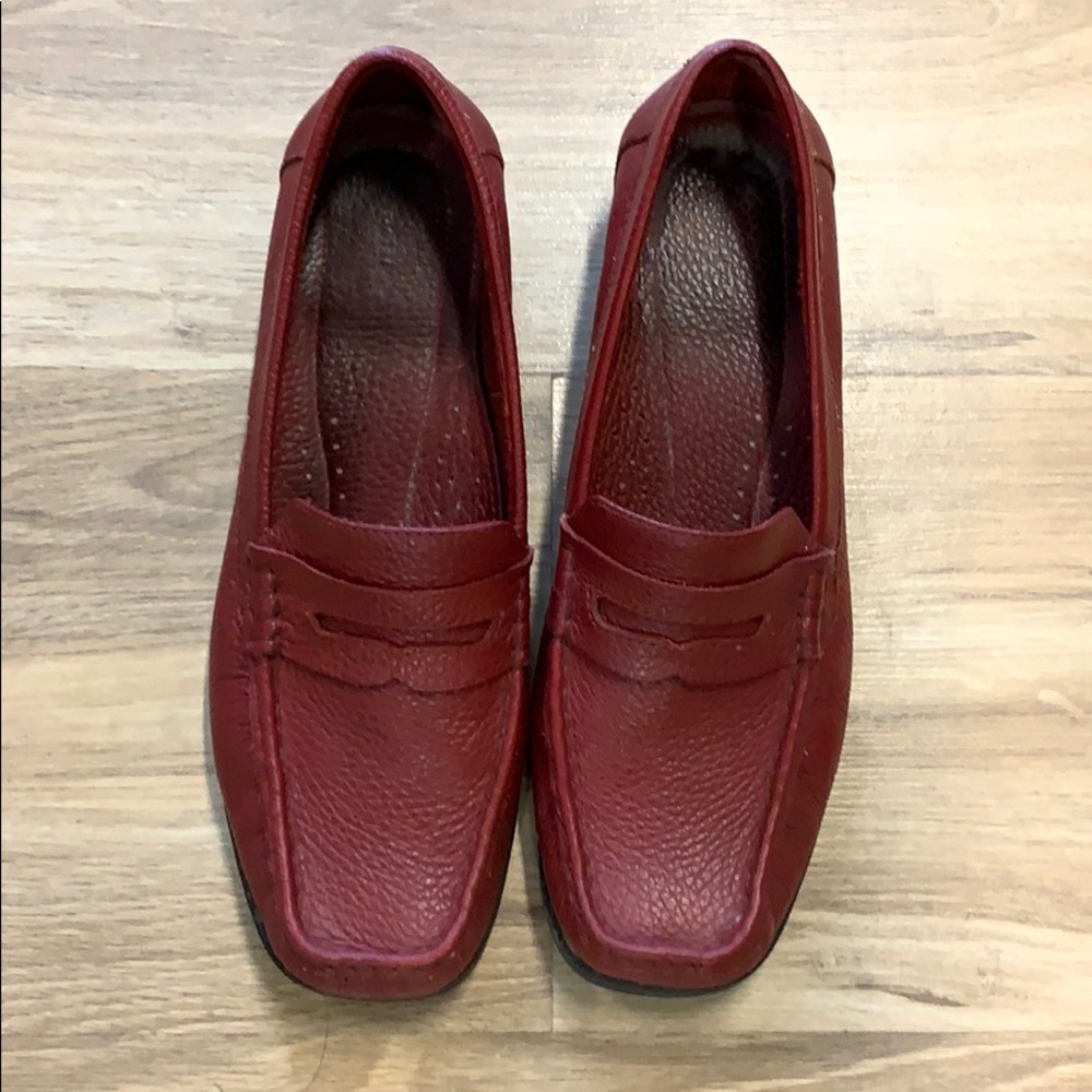 Red leather loafers